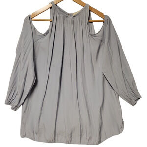 Gray Crepe Maternity Blouse Going Out Lightweight Summer Vacation Cruise Size M